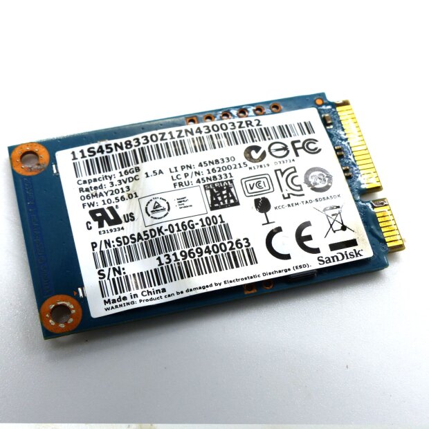 Original SanDisk 16GB mSATA SSD SDSA5DK FRU 45N8331