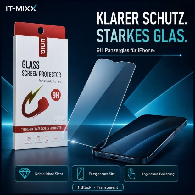 Panzerfolie Glas 9H f&uuml;r iPhone Display Schutzfolie - Transparent
