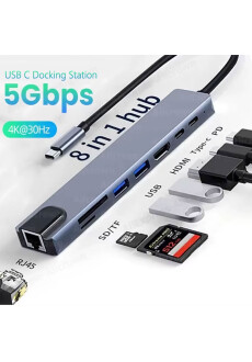 USB C HUB 4K30Hz Dockingstation 8-IN-1 USB 3.0 Splitter Typ C auf RJ45 SD/TF Kartenleser f&uuml;r MacBook Notebook Laptop Computer
