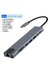 USB C HUB 4K30Hz Dockingstation 8-IN-1 USB 3.0 Splitter Typ C auf RJ45 SD/TF Kartenleser f&uuml;r MacBook Notebook Laptop Computer