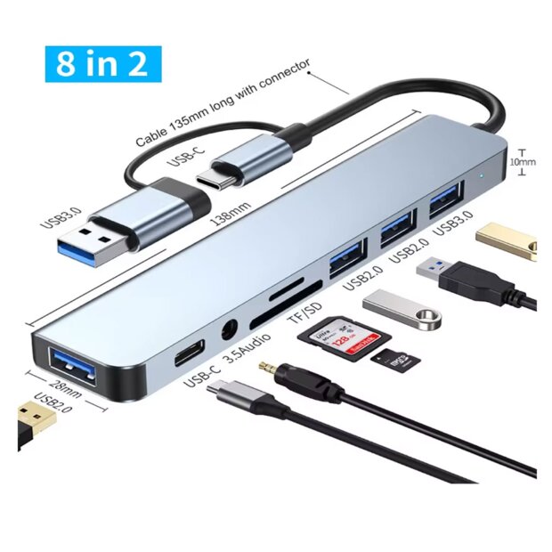 USB 3.0 Typ C Adapter Docking Ststion USB 2.0 Port TF SD Kartenleser Audioausgang Multi-Hub Splitter f&uuml;r MacBook Pro Computer