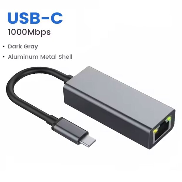 USB-C-Ethernet-Adapter, 1000Mbit/s Netzwerkkarte, USB-LAN, RJ45, Thunderbolt 3, f&uuml;r Laptop, MacBook, iPad, Ethernet-Netzwerkkarte