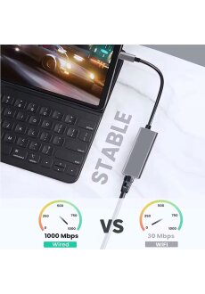 USB-C-Ethernet-Adapter, 1000Mbit/s Netzwerkkarte, USB-LAN, RJ45, Thunderbolt 3, f&uuml;r Laptop, MacBook, iPad, Ethernet-Netzwerkkarte