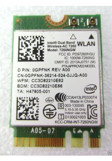 Intel Wireless 7260NGW WLAN WiFi 802.11 ac/a/b/g/n + Bluetooth 4.0 Card