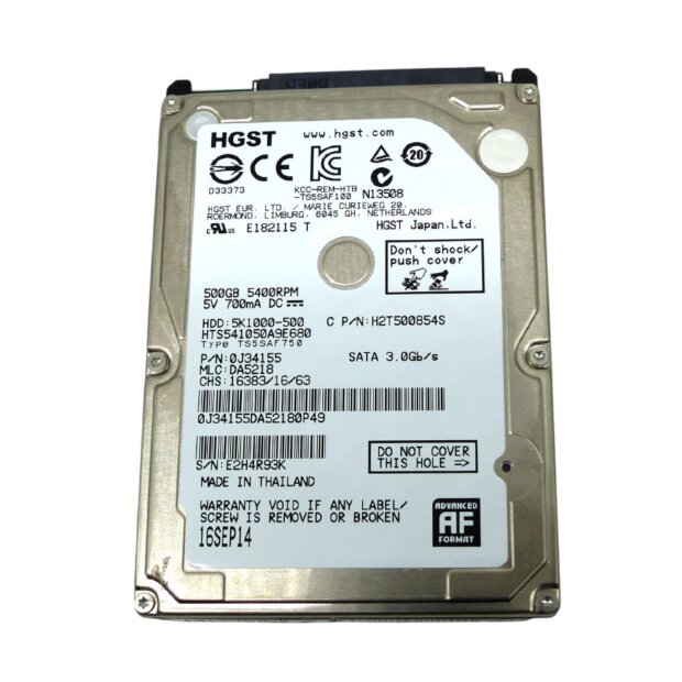 HGST Travelstar 5K100-5000 500GB, SATA 3Gb/s (HTS725016A9A364), 23