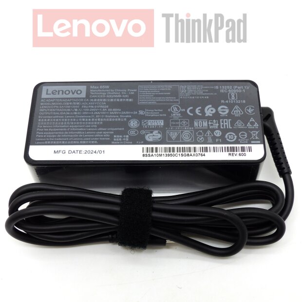 Lenovo USB-C 20V 3.25A 65W ADLX65YCC3A 01FR026 AC Adapter