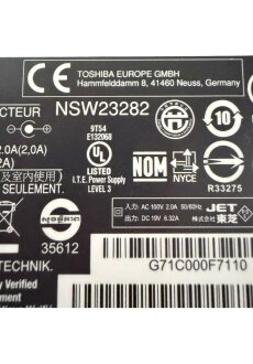 Toshiba Netzteil PA5083U-1ACA 120W 19V 6,32A AC Adapter