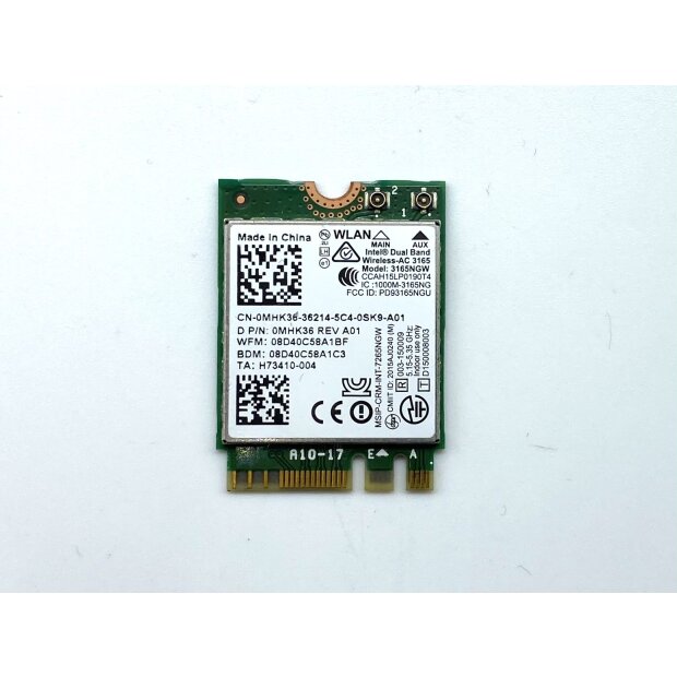 Wirless-AC 3165 Dual Band Wifi Card 2.4Ghz 0MHK36