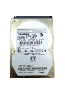 Toshiba 250GB 2.5&quot; SATA Laptop-Festplatte, 7200rpm, Modell MK2561GSYB