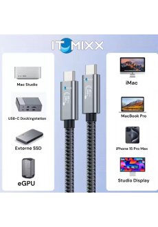 USB4 USB-C Kabel 1m 40Gbps 240W 5A 8K 60Hz Thunderbolt 4/3 kompatibel1m