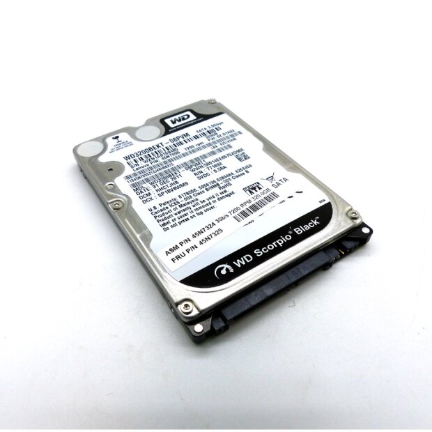 WD Scorpio Black 320GB HDD WD3200BEKT 7200rpm 2,5" SATA Festplatte gebraucht 45N7055