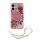 Guess iPhone 16 R&uuml;ck-Cover H&uuml;lle - Magsafe IML Blumen mit Perlenkette - Rosa