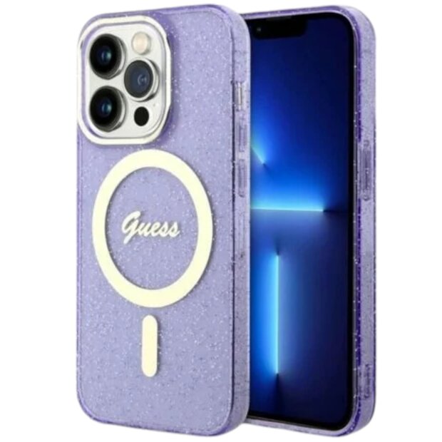 GUESS iPhone 16 Pro Max Handyh&uuml;lle MagSafe IML Glitter Elegan Lila