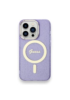 GUESS Apple iPhone 16 Pro Max  Handyh&uuml;lle Cover H&uuml;lle Magsafe IML Glitter Lila