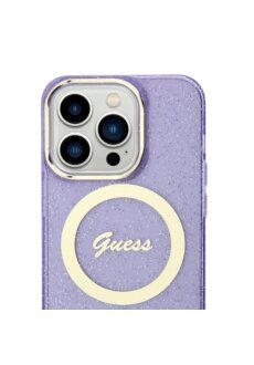 GUESS Apple iPhone 16 Pro Max  Handyh&uuml;lle Cover H&uuml;lle Magsafe IML Glitter Lila