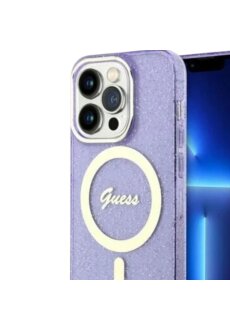 GUESS Apple iPhone 16 Pro Max  Handyh&uuml;lle Cover H&uuml;lle Magsafe IML Glitter Lila