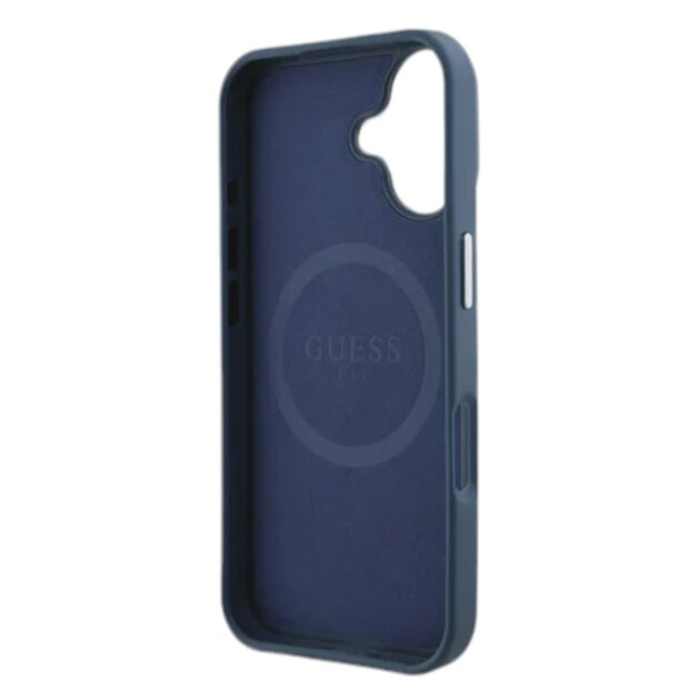 Guess Handyhülle Für IPhone 16 Pro – PU-Leder, Dreieck-Strass-Design, Blau, Mit MagSafe
