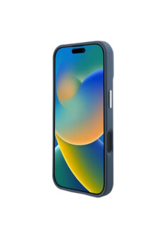 Handyh&uuml;lle Guess iPhone 16 H&uuml;lle MagSafe PU Leder Dreiecksmuster Blau Eleganter