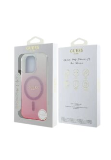 Guess iPhone 16 Pro Max R&uuml;ck-Cover H&uuml;lle - Magsafe IML Glitter-Gradient - Rosa