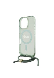 Guess iPhone 16 Pro Max R&uuml;ckseite-H&uuml;lle - Magsafe mit IML Crossbody-Kordel und Script-Design -  Gr&uuml;n