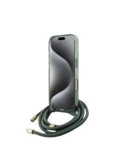 Guess iPhone 16 Pro Max R&uuml;ckseite-H&uuml;lle - Magsafe mit IML Crossbody-Kordel und Script-Design -  Gr&uuml;n