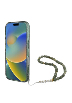 GUESS Apple iPhone 16 Pro Max  Handyh&uuml;lle Cover H&uuml;lle Magsafe IML Glitter mit Perlenband Gr&uuml;n