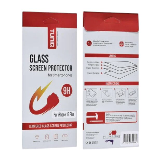 Panzerfolie 9H f&uuml;r iPhone 16 Plus &ndash; Panzerglas Displayschutzfolie Transparent