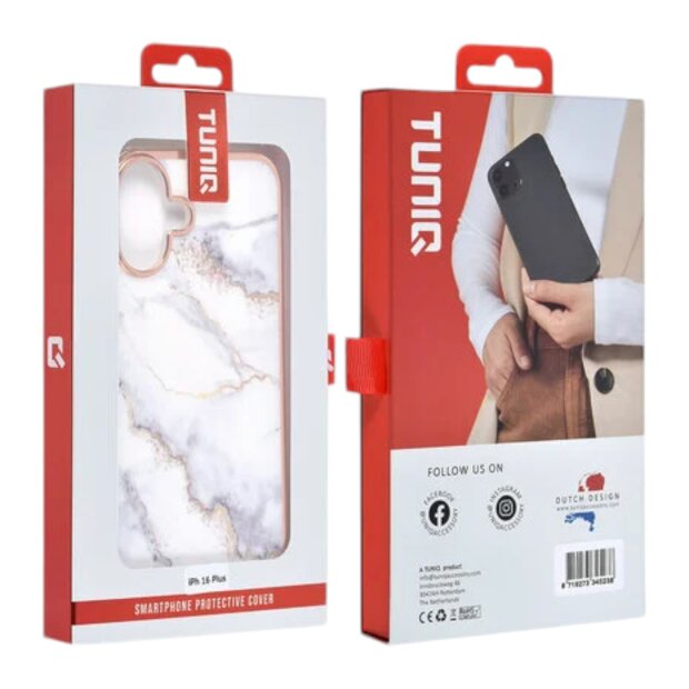 UNIQ iPhone16 Plus R&uuml;ck-Cover H&uuml;lle  Marmor Wei&szlig; Eleganter Schutz