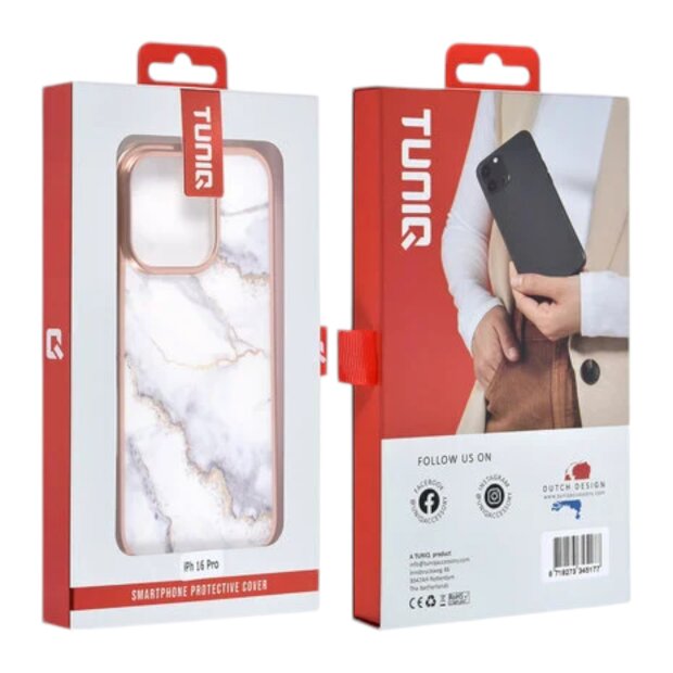 UNIQ iPhone 16 Pro R&uuml;ck-Cover H&uuml;lle - Silikon - Marmor Wei&szlig;