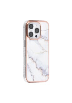 TUNIQ iPhone 16 Pro R&uuml;ck-Cover H&uuml;lle - Silikon - Marmor Wei&szlig;