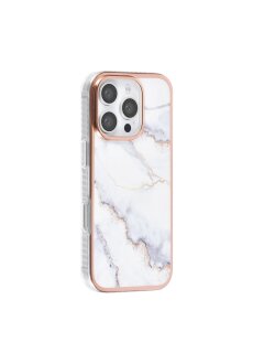 UNIQ iPhone 16 Pro R&uuml;ck-Cover H&uuml;lle - Silikon - Marmor Wei&szlig;