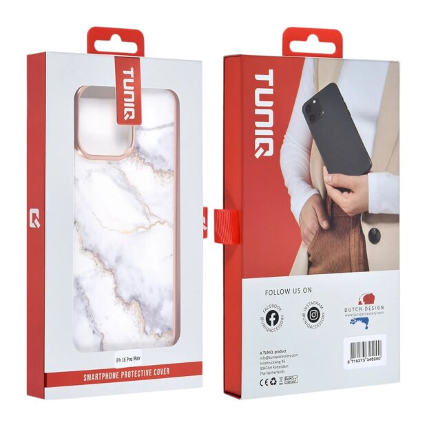 UNIQ iPhone 16 Pro Max R&uuml;ck Cover H&uuml;lle Silikon Marmor Wei&szlig;