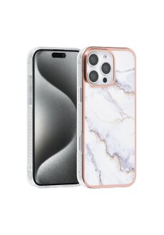 UNIQ iPhone 16 Pro Max R&uuml;ck Cover H&uuml;lle Silikon Marmor Wei&szlig;