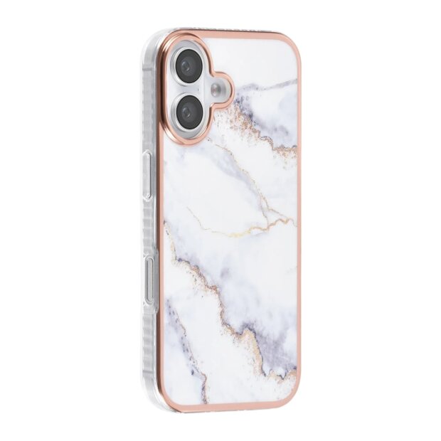 iPhone 16 H&uuml;lle Marmor Wei&szlig; &ndash; TUNIQ Silikon Schutzh&uuml;lle R&uuml;ck-Cover
