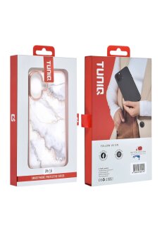 iPhone 16 H&uuml;lle Marmor Wei&szlig; &ndash; TUNIQ Silikon Schutzh&uuml;lle R&uuml;ck-Cover