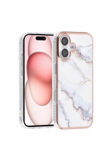 iPhone 16 H&uuml;lle Marmor Wei&szlig; &ndash; TUNIQ Silikon Schutzh&uuml;lle R&uuml;ck-Cover