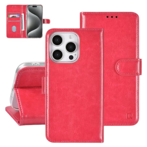 UNIQ iPhone 16 Pro Book-Case H&uuml;lle mit Kartenhalter &ndash; Hot Pink
