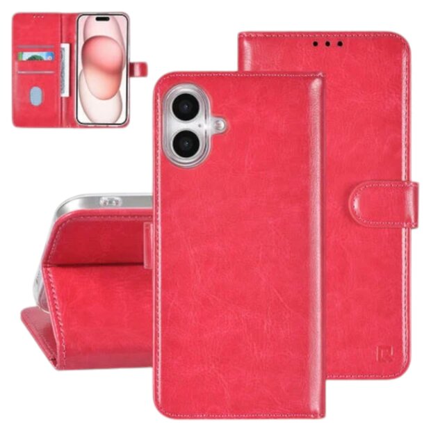 iPhone 16 Plus Book-Case Handyh&uuml;lle H&uuml;lle mit Kartenhalter &ndash; Hot Pink