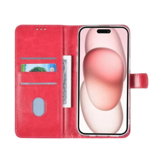 UNIQ iPhone 15 Book-Case H&uuml;lle mit Kartenhalter &ndash; Hot Pink
