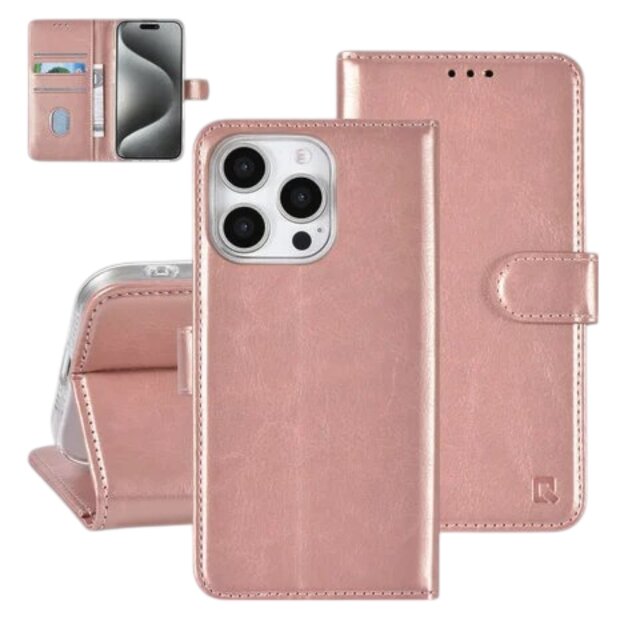 UNIQiPhone16 Pro Book-Case H&uuml;lle mit Kartenhalter Rose-Gold