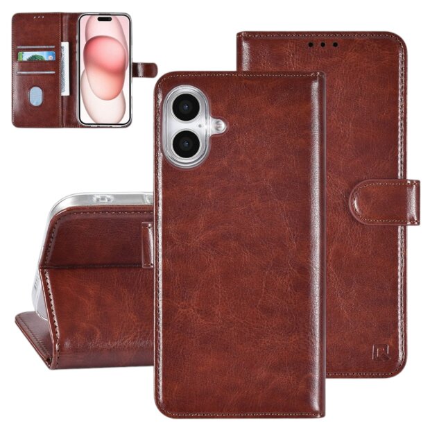 UNIQ iPhone 16 Plus Book-Case H&uuml;lle mit Kartenhalter &ndash;Braun