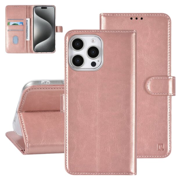 TUNIQ iPhone 16 Pro Max Book-Case H&uuml;lle mit Kartenhalter Rose-Gold