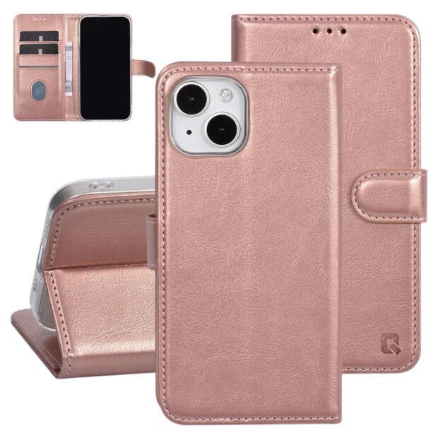 UNIQ iPhone 15 Book-Case H&uuml;lle mit Kartenhalter Rose-Gold