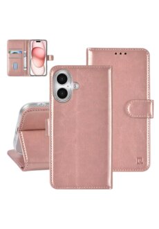 TUNIQ iPhone 16 Book-Case H&uuml;lle Rose-Gold | Kartenhalter &amp; Magnetverschluss | Schutz