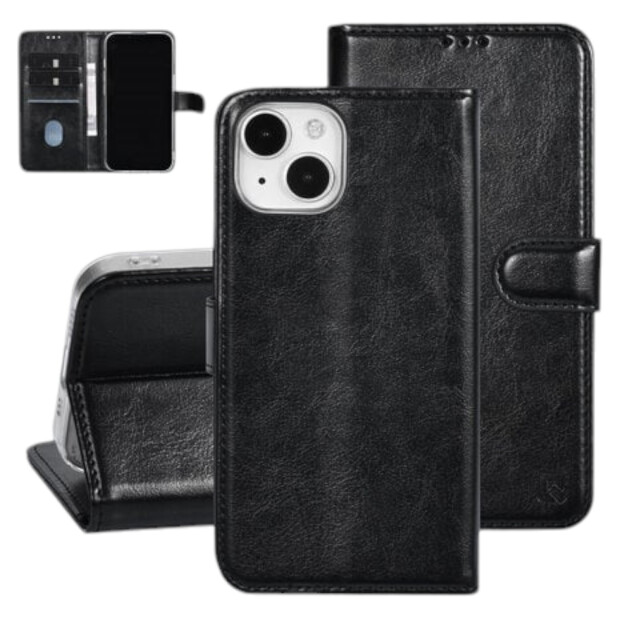 Handyh&uuml;lle f&uuml;r Apple iPhone 15 Book-Case H&uuml;lle mit Kartenhalter Schwarz Eleganter