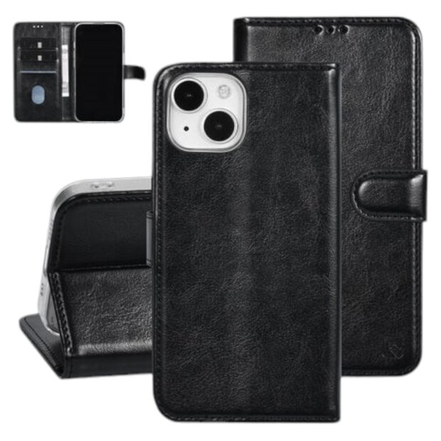 UNIQ iPhone 15 Book-Case H&uuml;lle mit Kartenhalter Schwarz Eleganter