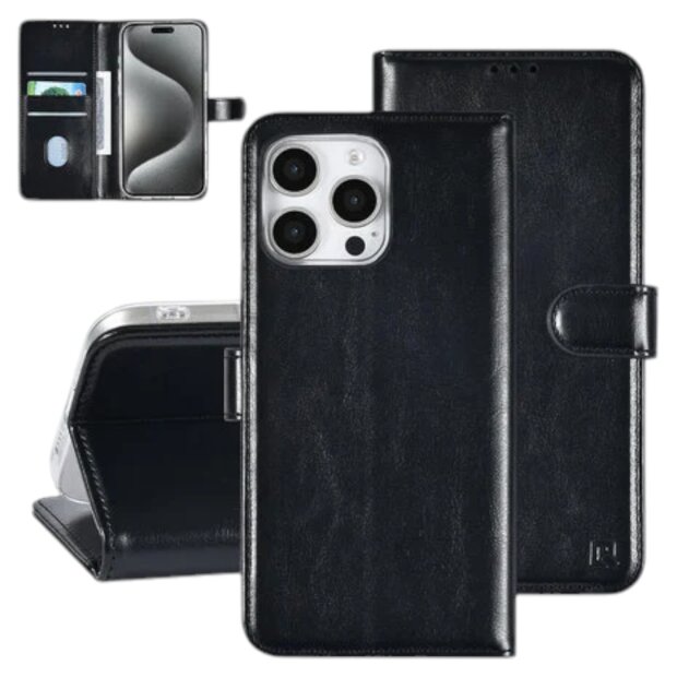 UNIQ iPhone16 Pro Max Book-Case H&uuml;lle mit Kartenhalter Schwarz Elegante