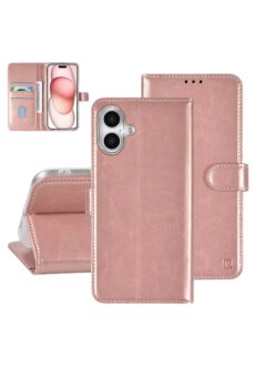 TUNIQ iPhone 16 Plus Book-Case H&uuml;lle mit Kartenhalter Rosa-Gold