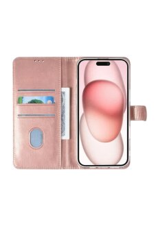 UNIQ iPhone 16 Plus Book-Case H&uuml;lle mit Kartenhalter Rosa-Gold