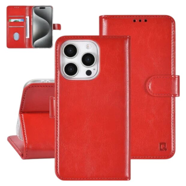 UNIQ iPhone 16 Pro Book-Case H&uuml;lle mit Kartenhalter Rot